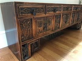 Shangdon&nbsp;Carved Elmwood Miniature Table with 3 drawers and 7 shelves