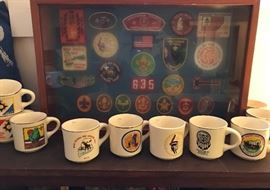 Vintage Boy Scout patches and lots of vintage Boy Scout Mugs