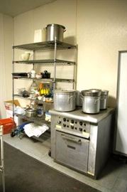 Stove and kitchen supplies.