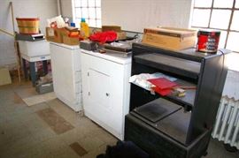Washer, dryer, laundry tub, TV stand.