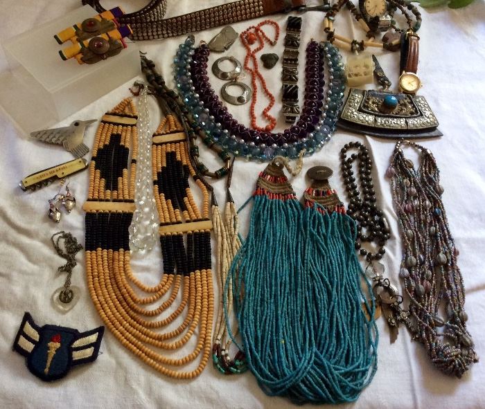 Antique Hand-strung Tibetan Necklace. Older Tibetan jewelry, patch, misc vintage jewelry 