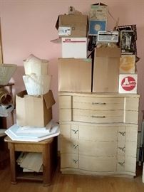 Another vintage blonde tall dresser. Boxes and boxes of treasures to go thru! Stay tuned!
