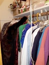 Several closets full of Fur, faux fur, leather and other types of jackets and coats!