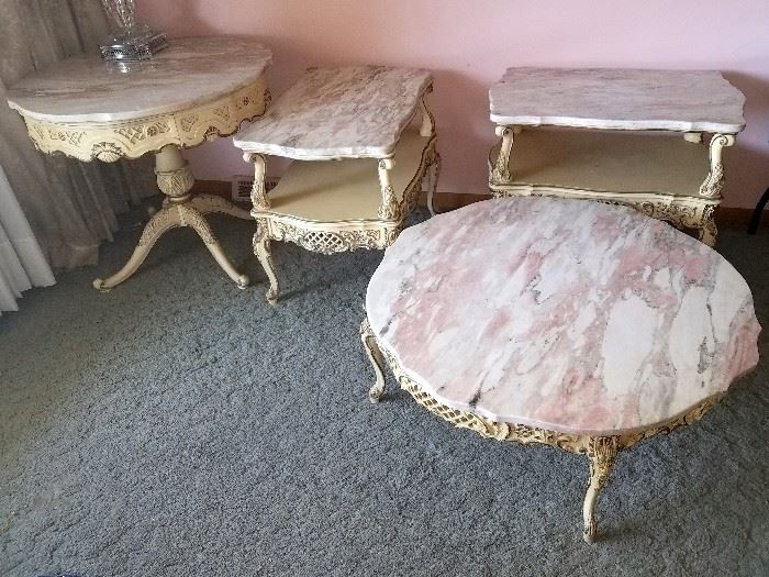 French Provincial tables with marble tops (4)