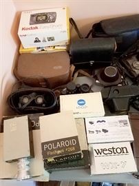 Vintage binoculars and cameras