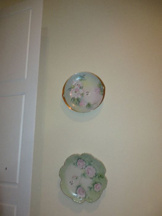 Two hand painted cake plates