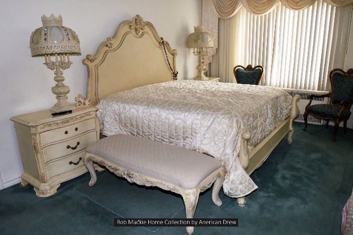 Bob Mackie Home Collection by American Drew King Size Bed with End Tables, Lamps and Bench