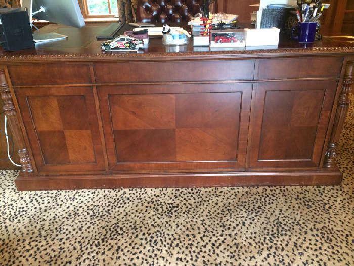 Walter E. Smithe Wood Carved/leather top Executive Desk