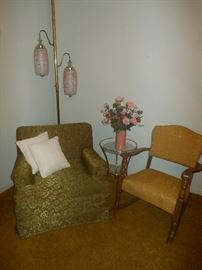 VINTAGE pole lamp and chair & antique rocker