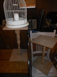 Antique bird cage & small plant stands