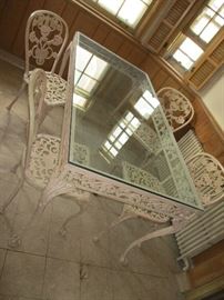 Vintage 66" x 32" cast metal patio set attributed to Molla