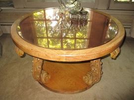 Vintage Hollywood Regency rose mirror coffee table