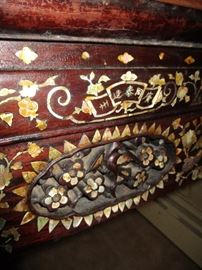 Antique Chinese marble top with mother of pearl inlaid table, approximately  36 1/2" square by 34 1/4" tall.