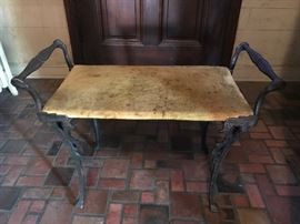 Art Deco 26" x 12" cast iron upholstered bench