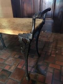 Art Deco 26" x 12" cast iron upholstered bench