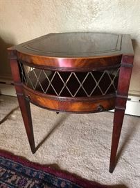 Weiman leather top side table with drawer