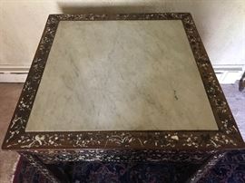 Antique Chinese marble top with mother of pearl inlaid table, approximately  36 1/2" square by 34 1/4" tall.