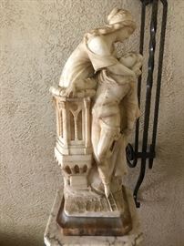Antique marble "Romeo & Juliet" sculpture & antique marble column pedestal, sold separately 