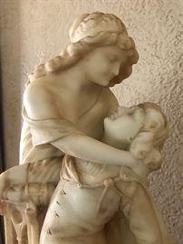Antique marble "Romeo & Juliet" sculpture & antique marble column pedestal, sold separately 