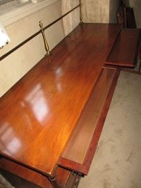 Antique Kittinger-Buffalo NY 69 1/2" long side board with full brass gallery & copper top pull out serving shelves