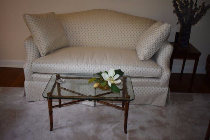 Lovely Sofa and Brass/Glass Coffee Table