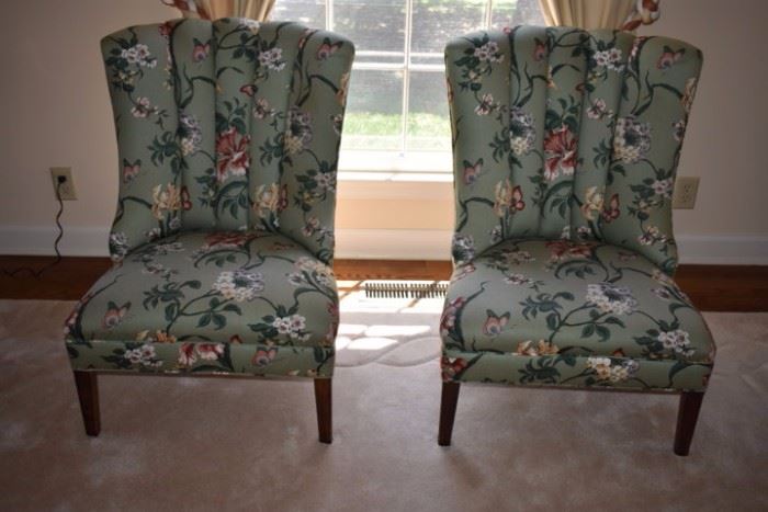 Beautifully Upholstered Matching High Tufted Back Chairs