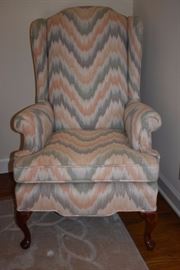 Lovely Upholstered Wing Back Chair with Queen Anne legs