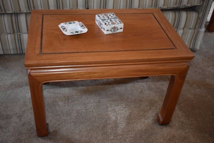 Oriental Motif Occasional Table with Oriental Cigarette Box and Matching Ashtray