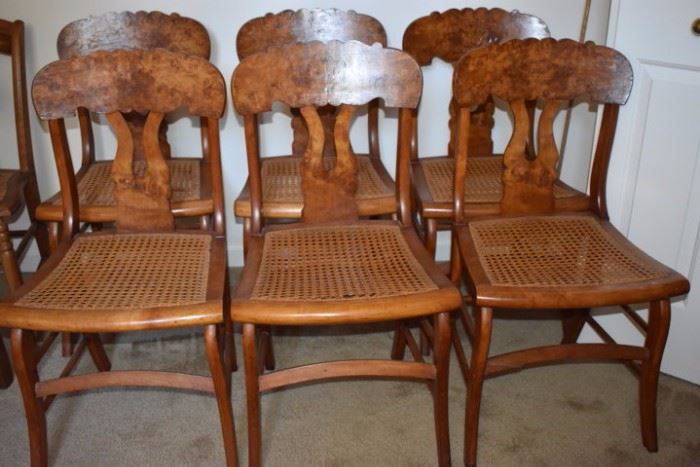 Set of 6 Very Rare Antique Carved Burled Wood Chairs with Rush Seats - Gorgeous!!!
