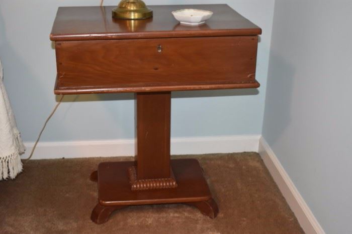 A closer shot of the Antique Lamp Table with key locked lid for storage inside - Very Unusual - Hard to Find one like it! 