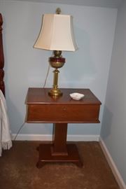 Antique Lamp Table with key locked lid for storage inside - Very Unusual - Hard to Find one like it! Also very Beautiful Table Lamp in what brings to my mind, the style of an Alladin Lamp