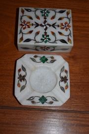 Oriental Alabaster Cigarette Box and Ashtray very Artfully done.with original tags on back side