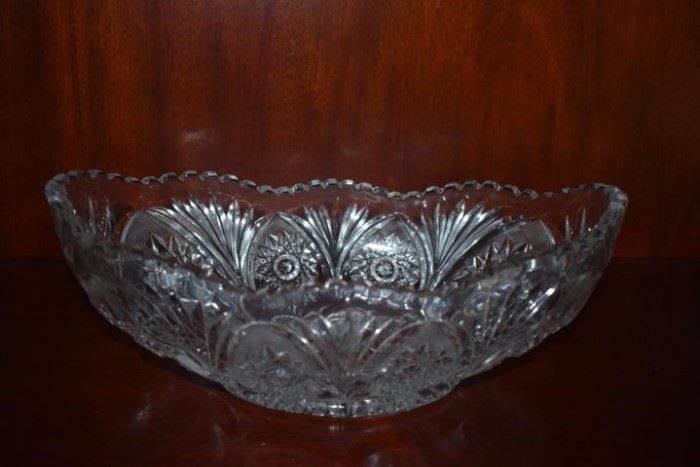 Oval Shaped Cut Glass Bowl