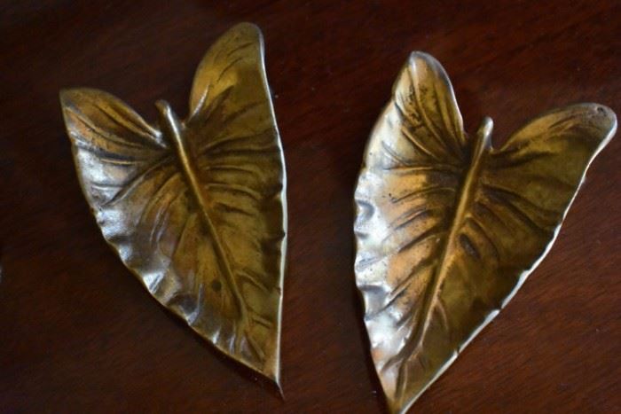 Pair of Vintage Metal Leaves dated with copyright of 1963 on back