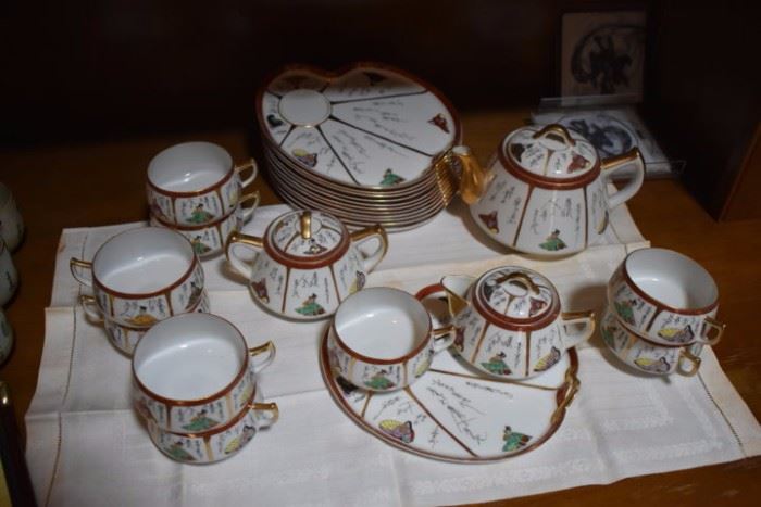 Vintage Japanese Tea Set with Serving Plates