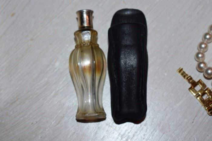 Antique Perfume Bottle with Leather Carrying Case