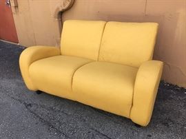 Mustard Leather Contemporary Loveseat Sofa