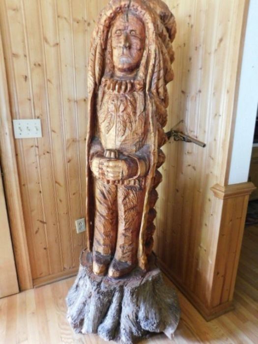 Carved wooden Indian. Signed RS. From Texas