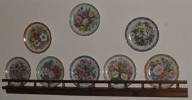 Thomasville Pine Fence Rail Plate Rack/Wall Shelf shown with Danbury Mint "Bouquets of the World" Plate Collection by Doug Hague 