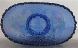 Imperial Glass "Windmill". Blue Carnival Pickle Dish, inside View