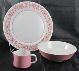 Mikasa "Mediterrania Petals" Paltter and Pink Round Vegetable Bowl  & Creamer