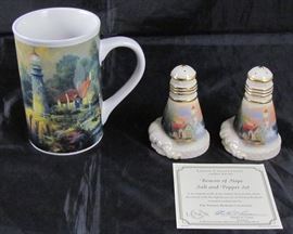 Thomas Kinkade "Lighthouse of Peace" 16oz. Coffee Mug and "Beacon of Hope" Salt & Pepper Shakers 