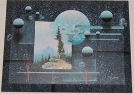 Josef Kugler Original Art Work Universe Abstract Geometrical Oil on stretched canvas. Lighting makes his work appear to be 3D.  48" x 36" original and signed "J. Kugler". 