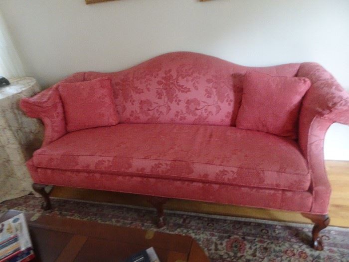 Ethan Allen Camelback Pink Damask Sofa