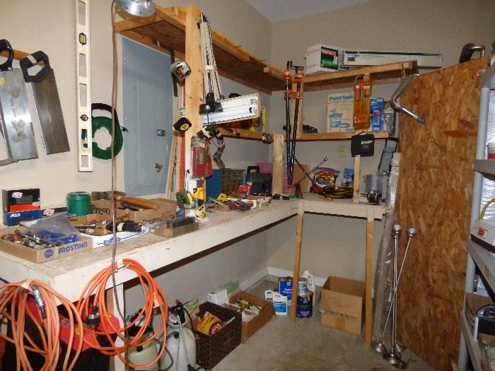 Small shop with hand tools, power tools, yard tools etc