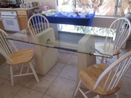 Dinette Set:  Table and 4 Chairs, Southwest Style Pedestal Base with Beveled Glass Top