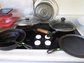 Cast Iron Skillets and Griddle, plus Pots and Pans