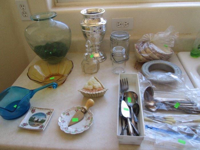 Colored Glassware and Silver Plate Serving Pieces