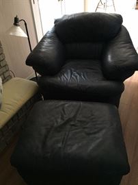 Leather club chair with ottoman