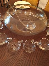 Vintage punch bowl with original ladle and 12 cups